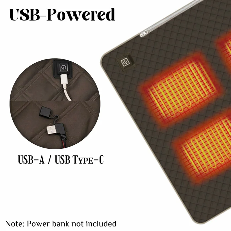 45x90cm Heated Seat Cushion 3 Temperature Settings USB Powered Portable Warming Pad - Coffee