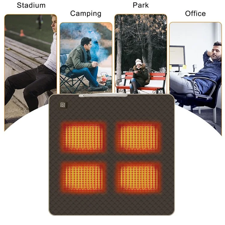 45x45cm Heated Seat Cushion 3 Temperature Settings USB Powered Portable Warming Pad - Coffee