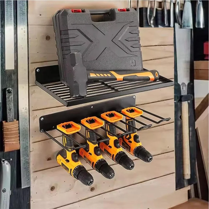 Upper Layer Wall Mount Power Tool Storage Rack for Drills Screwdrivers Space Saving Metal Shelf