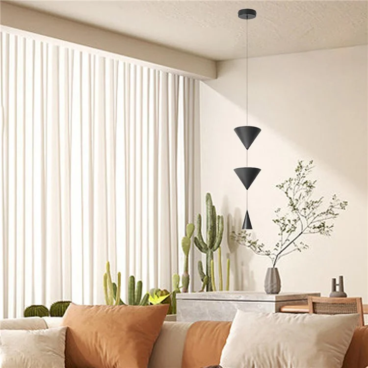 Konische hängende Leuchte Nachttisch Sofa Einzigartiges Wohnzimmer Esszimmer hängende Lampe, warmes Licht - Schwarz