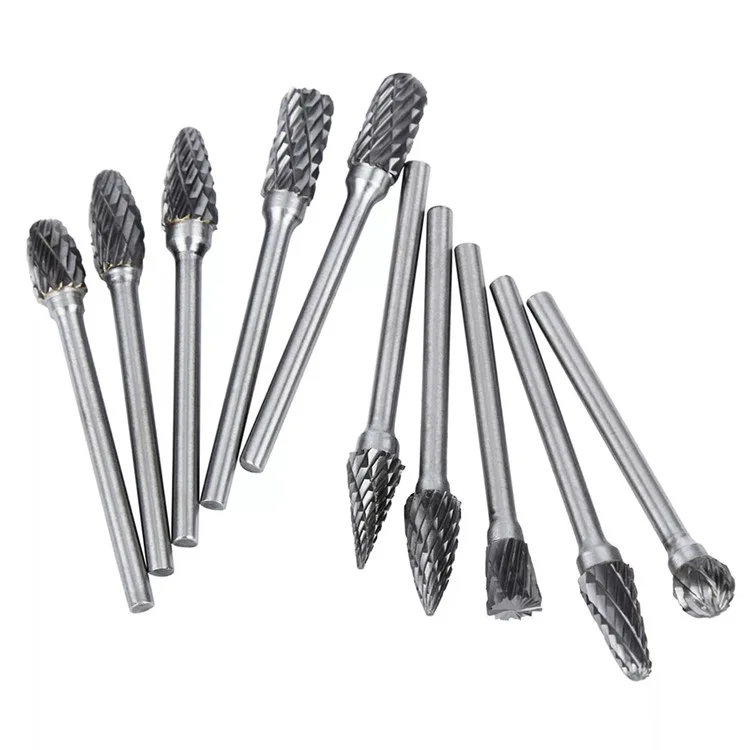 10Pcs Tungsten Carbide Grinding Heads Rotary Burr Set for Wood Metal Engraving Milling Carving - Single Groove