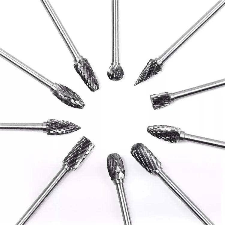 10Pcs Tungsten Carbide Grinding Heads Rotary Burr Set for Wood Metal Engraving Milling Carving - Single Groove