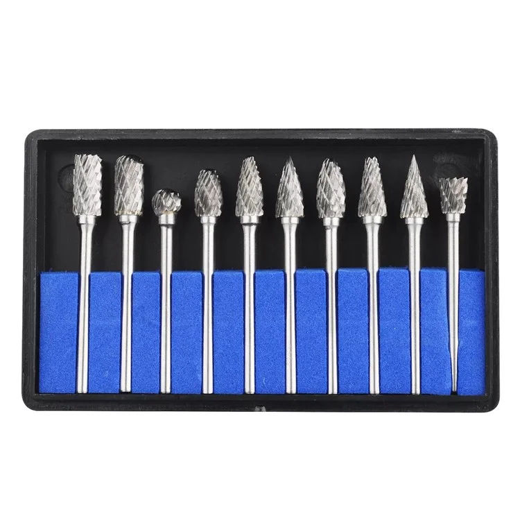 10Pcs Tungsten Carbide Grinding Heads Rotary Burr Set for Wood Metal Engraving Milling Carving - Single Groove