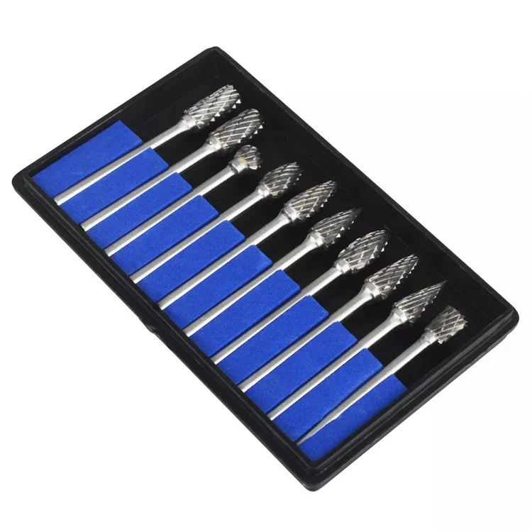 10Pcs Tungsten Carbide Grinding Heads Rotary Burr Set for Wood Metal Engraving Milling Carving - Single Groove