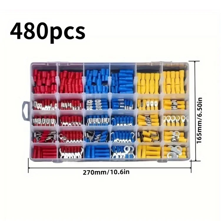 480 Pcs Conjunto Variado de Terminais de Anel Isolados Kit de Conectores de Crimpagem Elétrica de Pressão a Frio