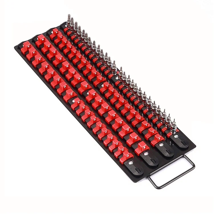 Handled Socket Organizer with 80 Socket , 1  /  4" 3  /  8" 1  /  2" Socket Holder for Workshop  /  Garage - Red