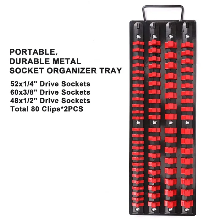 Handled Socket Organizer with 80 Socket , 1  /  4" 3  /  8" 1  /  2" Socket Holder for Workshop  /  Garage - Red
