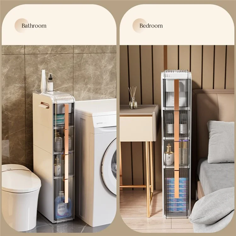 3 Tiers Slim Bathroom Storage Cabinet Plastic Narrow Space Organizer Drawer with Wheels