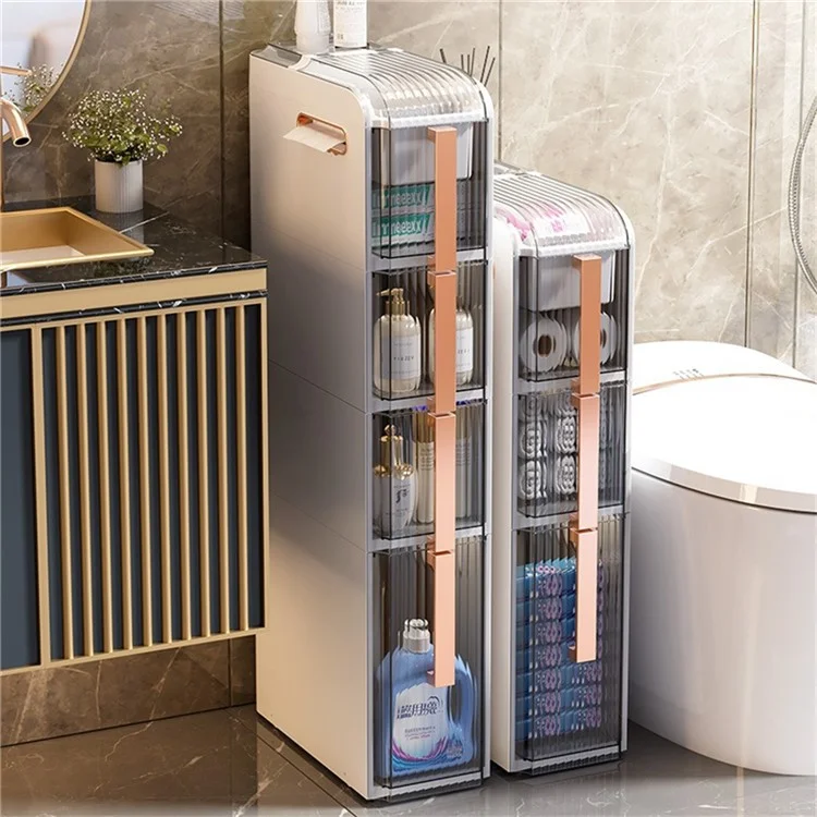 3 Tiers Slim Bathroom Storage Cabinet Plastic Narrow Space Organizer Drawer with Wheels