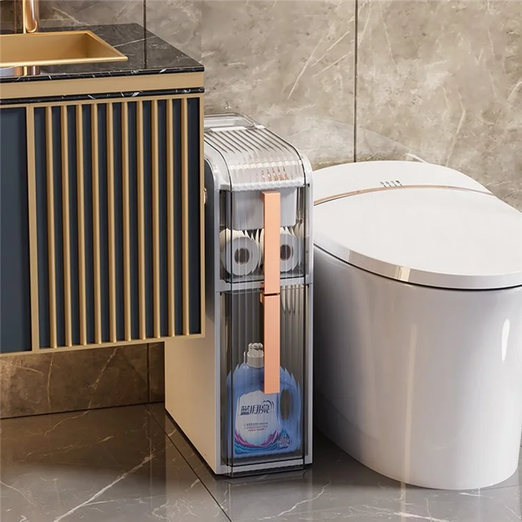 PP + ABS Slim Storage Cabinet Toilet Gap 2 Tier Clear Bathroom Organizer Rack with Wheels