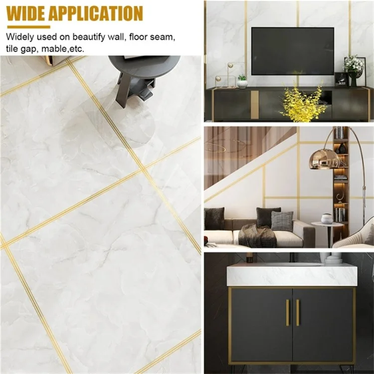 2.5cm PVC Gold Foil Floor Tile Tape Strip Wall Gap Seam Self Adhesive Decorative Sticker , Length 5m
