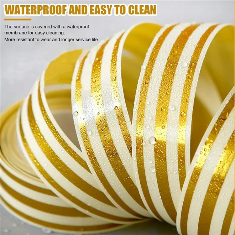 2.5cm PVC Gold Foil Floor Tile Tape Strip Wall Gap Seam Self Adhesive Decorative Sticker , Length 5m