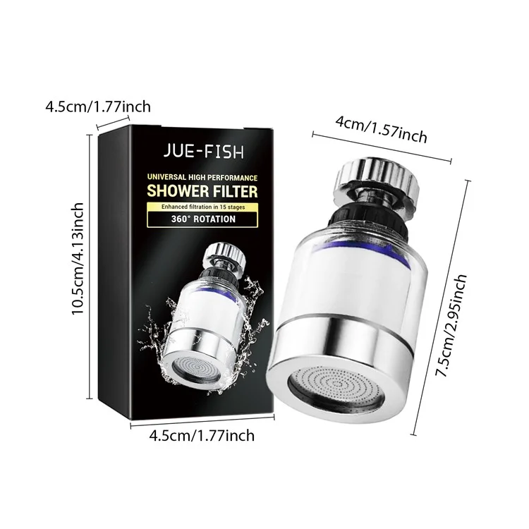 JUE-FISH JUB06-A047-1-BK1 Faucet Water Filter 360 Degree Rotating Head Filtration Sprayer Water Purifier