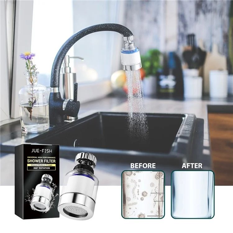 JUE-FISH JUB06-A047-1-BK1 Faucet Water Filter 360 Degree Rotating Head Filtration Sprayer Water Purifier