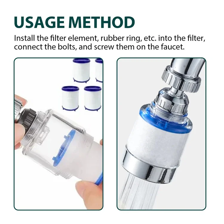 JUE-FISH JUB06-A047-1-BK1 Faucet Water Filter 360 Degree Rotating Head Filtration Sprayer Water Purifier