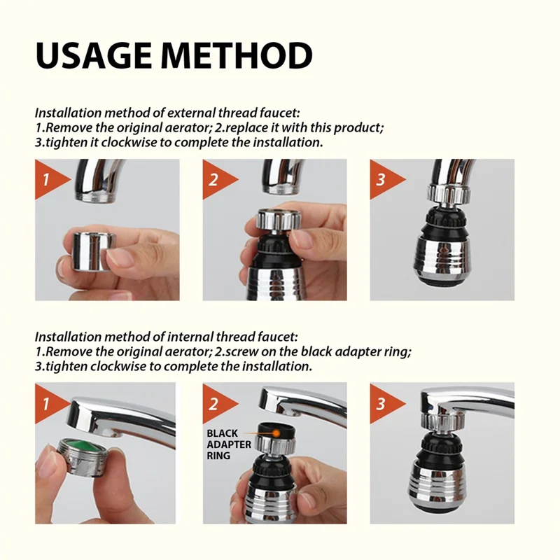 JUE-FISH JUB06-A043-1-BU1 360 Degree Rotatable Water Tap 2 Modes Kitchen Faucet Aerator