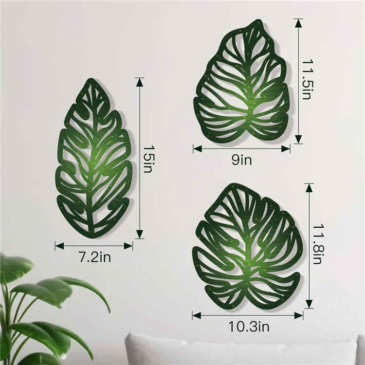 Juego de 3 Piezas de Decoración de Pared con Hojas de Palmera Tropical Caladas de Madera para Salón o Dormitorio - KY2015