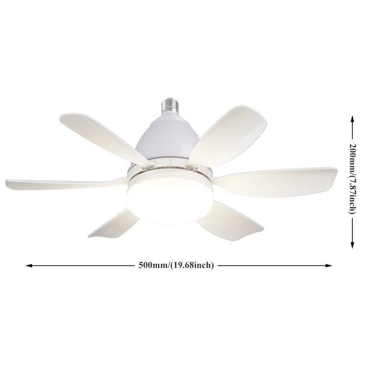 LEC017 Compact 3-Speed Fan Light E27 Screw Base Smart Dimmable Ceiling Fan with Remote Control - White