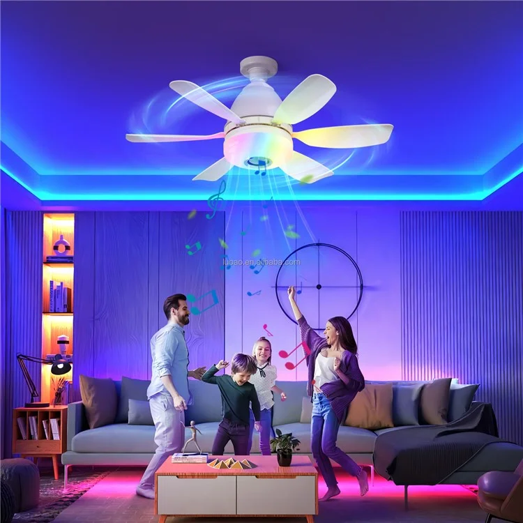LEC017R 3 Speeds Fan Light RGB Dimmable Remote Control Ceiling Fan with Bluetooth-compatible Speaker - Black