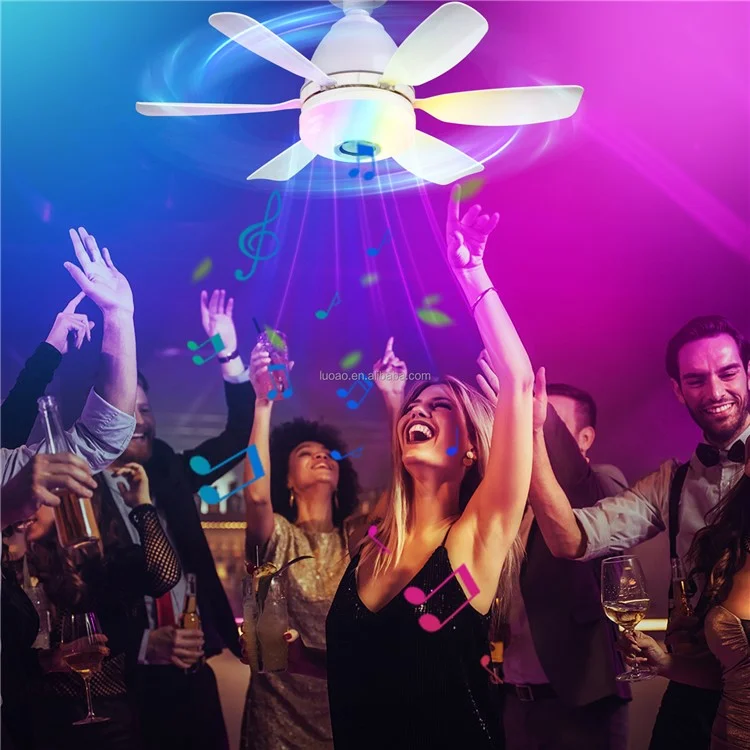 LEC017R 3 Speeds Fan Light RGB Dimmable Remote Control Ceiling Fan with Bluetooth-compatible Speaker - Black