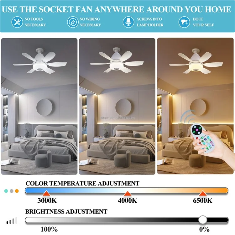 LEC017R 3 Speeds Fan Light RGB Dimmable Remote Control Ceiling Fan with Bluetooth-compatible Speaker - Black