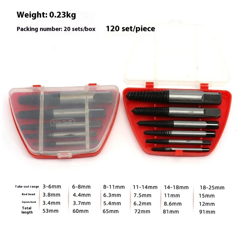 6Pcs Damaged Screw Extractor Set High Carbon Steel Broken Bolt Remover Kit Woodworking Tool