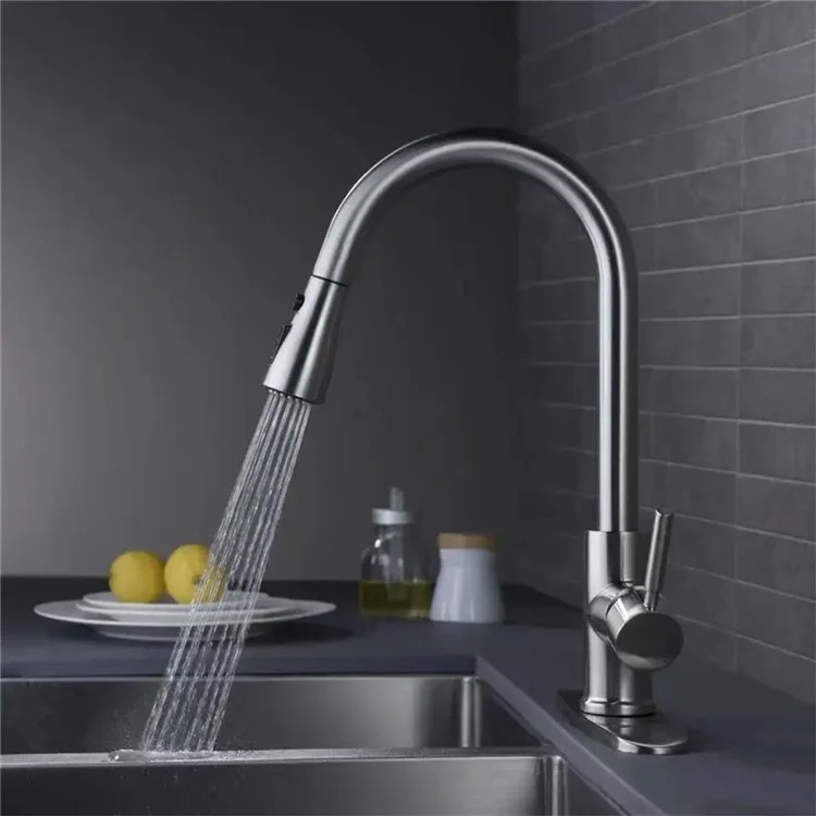 Rubinetto da cucina retrattile a 3 modalità in acciaio inox 304 per lavello, con spruzzatore estraibile a 360°, miscelatore acqua calda e fredda - Argento