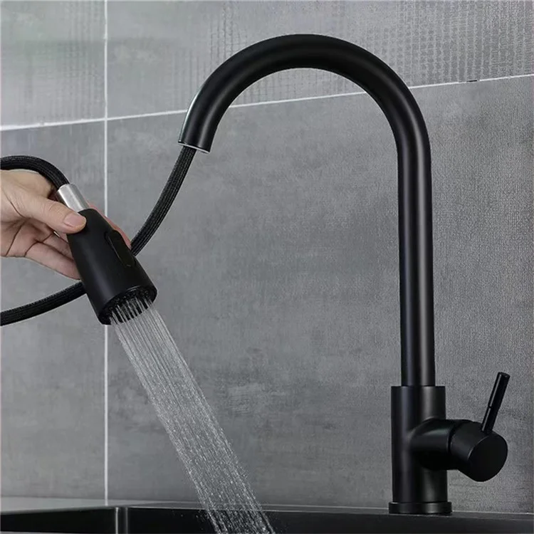 Rubinetto da cucina retrattile a 3 modalità in acciaio inox 304 per lavello, con spruzzatore estraibile a 360°, miscelatore acqua calda e fredda - Argento