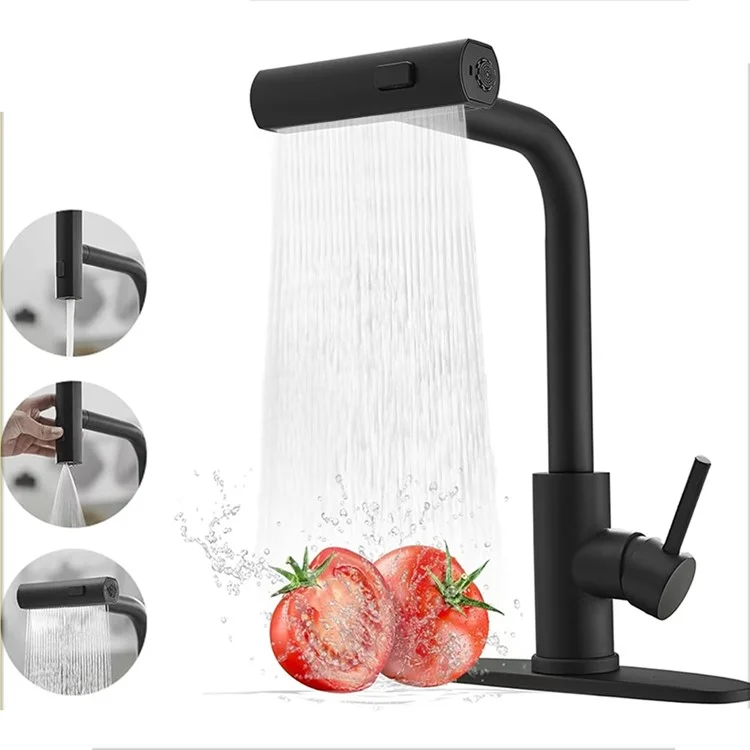 Rubinetto da cucina in acciaio inossidabile 304 estraibile con 4 modalità, rotazione a 360 gradi, miscelatore per lavello con doccetta - Nero