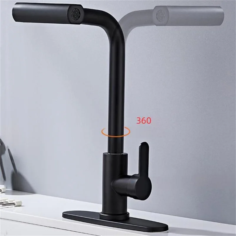 Rubinetto da cucina in acciaio inossidabile 304 estraibile con 4 modalità, rotazione a 360 gradi, miscelatore per lavello con doccetta - Nero