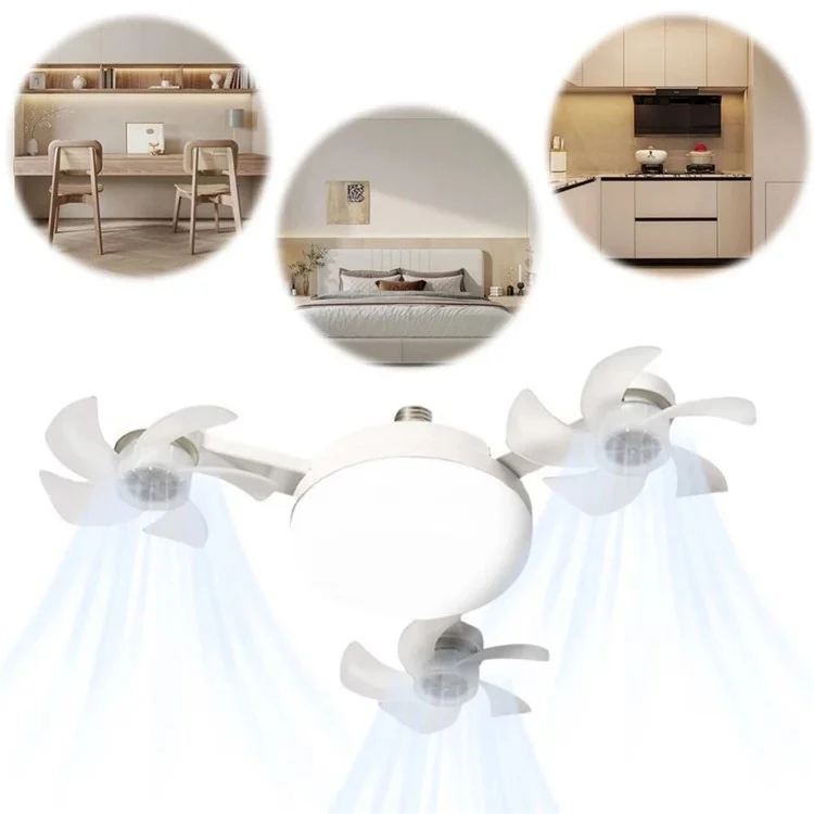 3 Heads E27 Fan Light 450mm Foldable Bedroom Kitchen Silent Ceiling Fan Lamp with Remote Control