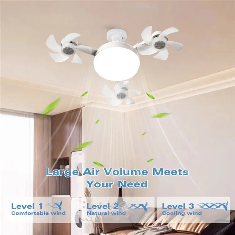 3 Heads E27 Fan Light 450mm Foldable Bedroom Kitchen Silent Ceiling Fan Lamp with Remote Control