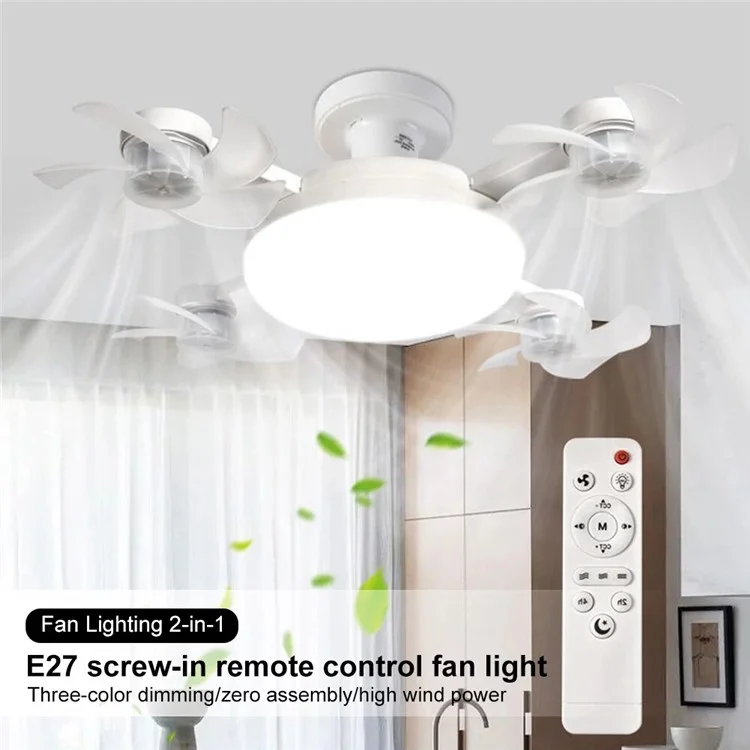 4 Heads E27 Fan Light 500mm Foldable Bedroom Kitchen Silent Ceiling Fan Lamp with Remote Control