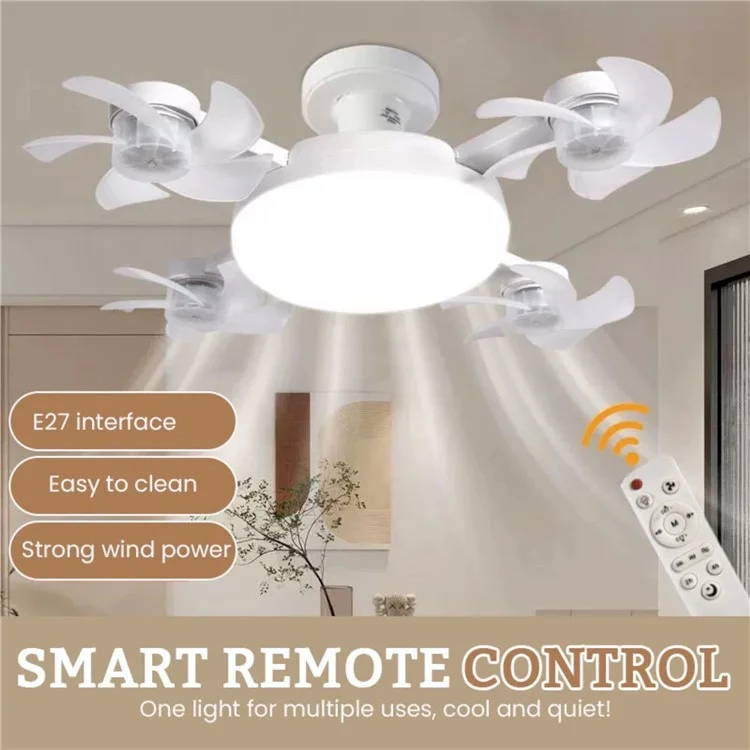 4 Heads E27 Fan Light 500mm Foldable Bedroom Kitchen Silent Ceiling Fan Lamp with Remote Control