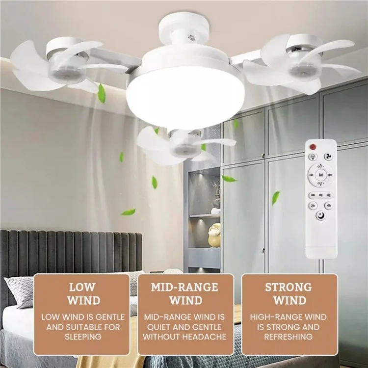 4 Heads E27 Fan Light 500mm Foldable Bedroom Kitchen Silent Ceiling Fan Lamp with Remote Control