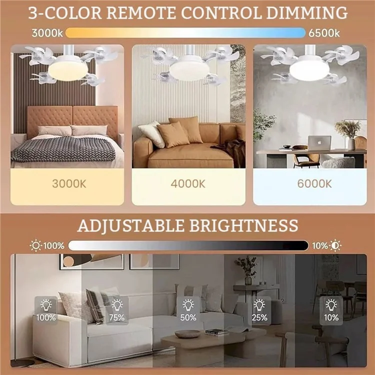 4 Heads E27 Fan Light 500mm Foldable Bedroom Kitchen Silent Ceiling Fan Lamp with Remote Control