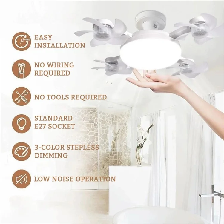 4 Heads E27 Fan Light 500mm Foldable Bedroom Kitchen Silent Ceiling Fan Lamp with Remote Control