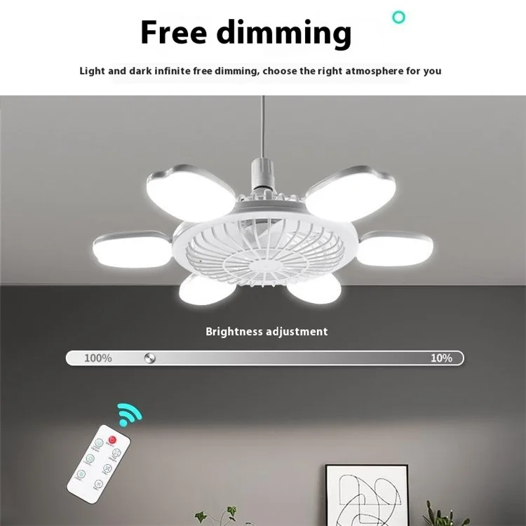 E27 Foldable LED Fan Light Home Bedroom Dorm Remote Control Dimmable 60W 6 Blade Apple Shape Ceiling Fan Light