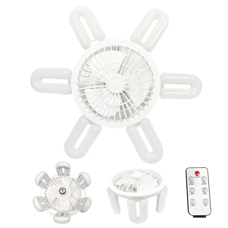 E27 60W 6 U-Shape Blade Foldable Fan Light Home Bedroom Dorm Remote Control Dimmable LED Ceiling Fan Light