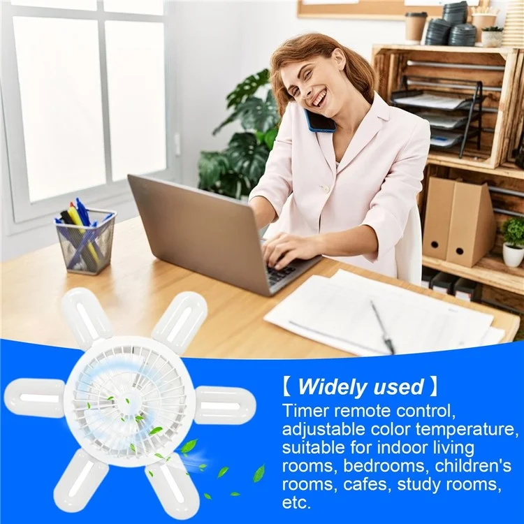 E27 60W 6 U-Shape Blade Foldable Fan Light Home Bedroom Dorm Remote Control Dimmable LED Ceiling Fan Light