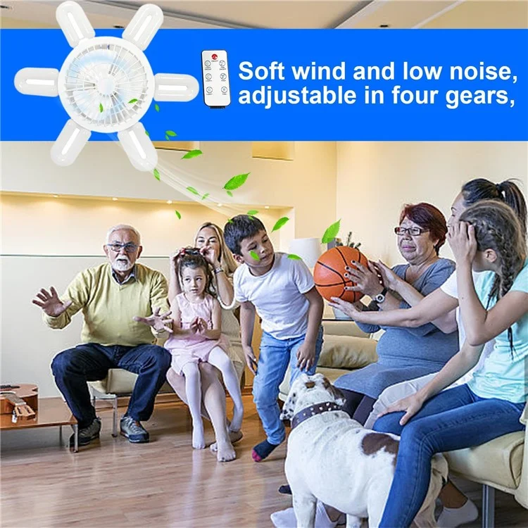E27 60W 6 U-Shape Blade Foldable Fan Light Home Bedroom Dorm Remote Control Dimmable LED Ceiling Fan Light