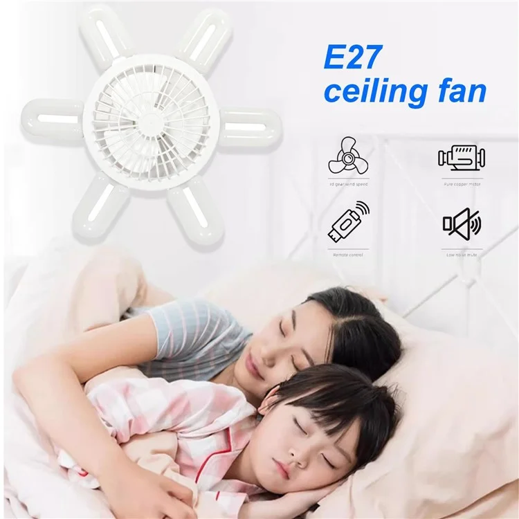E27 60W 6 U-Shape Blade Foldable Fan Light Home Bedroom Dorm Remote Control Dimmable LED Ceiling Fan Light