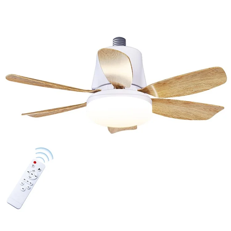 LEC020 Remote Control 3 Speeds Adjustable E27 Ceiling Fan Light with Wood Grain Blades - White