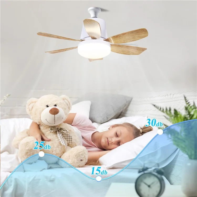 LEC020 Remote Control 3 Speeds Adjustable E27 Ceiling Fan Light with Wood Grain Blades - White
