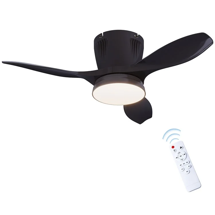 LEC016 Luminária de Ventilador com 3 Velocidades, Luz de Teto Regulável para Sala de Estar / Sala de Jantar, Pás na Cor Sólida - Preto