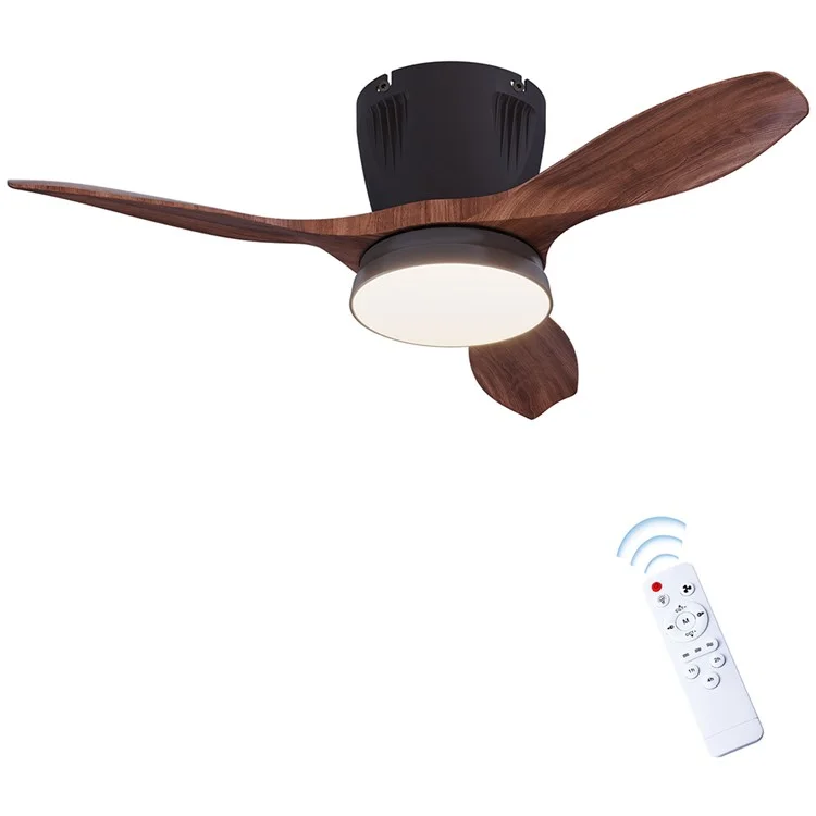 LEC016 Ventilador de Teto com Luminária de 3 Velocidades, Regulável, para Sala de Estar / Sala de Jantar, Pás com Acabamento de Madeira - Preto