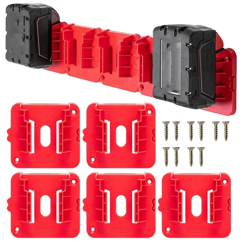 RIS-M-1 5Pcs For Milwaukee M18 18V Battery Holder Shelf Wall Mount Hanger Storage Rack