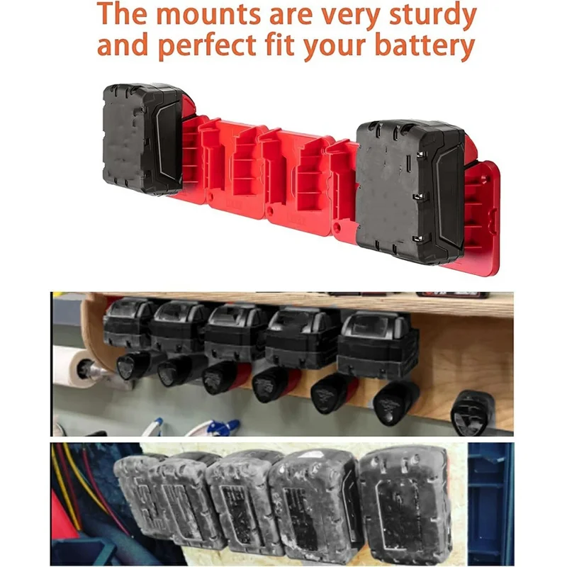 RIS-M-1 5Pcs For Milwaukee M18 18V Battery Holder Shelf Wall Mount Hanger Storage Rack