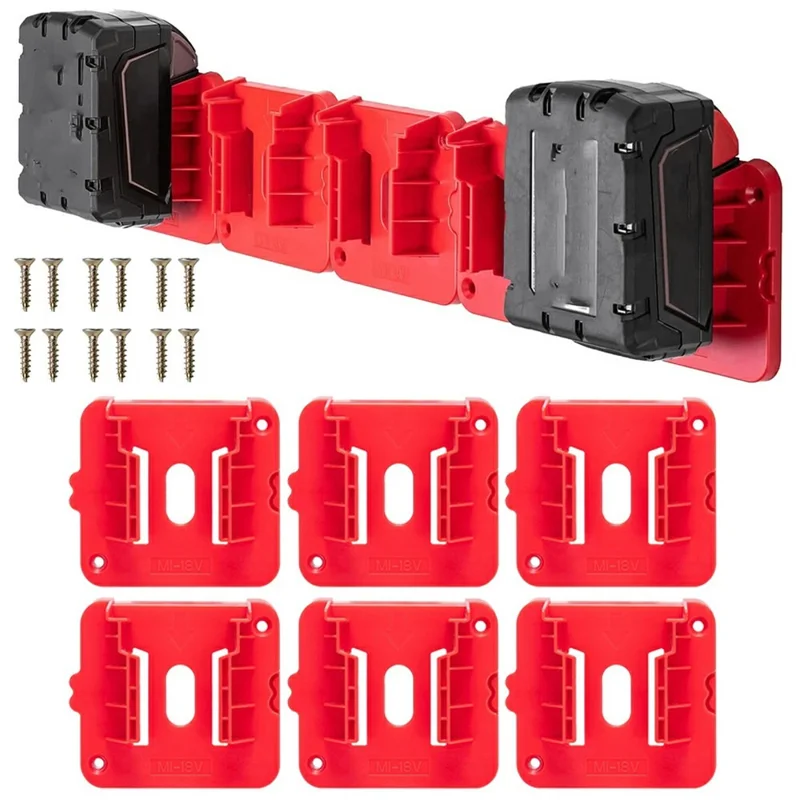 RIS-M-1 6Pcs For Milwaukee M18 18V Battery Holder Shelf Wall Mount Hanger Storage Rack