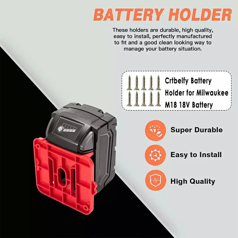 RIS-M-1 6Pcs For Milwaukee M18 18V Battery Holder Shelf Wall Mount Hanger Storage Rack